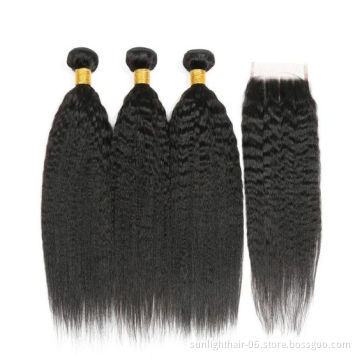 Sunlight virgin brazilian cuticle aligned hair kinky straight human hair with closure human hair loc extensions